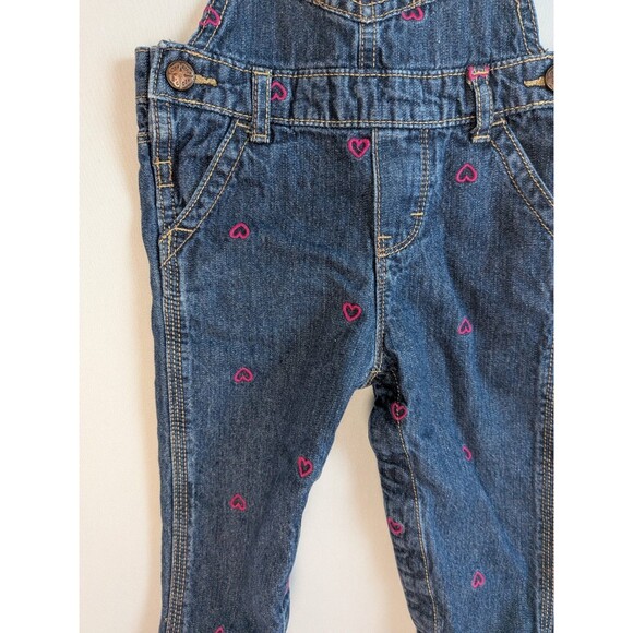 OshKosh B'gosh Overall Bibs Pink Hearts Denim 12 Months Blue Baby Toddler Girl - Picture 5 of 11